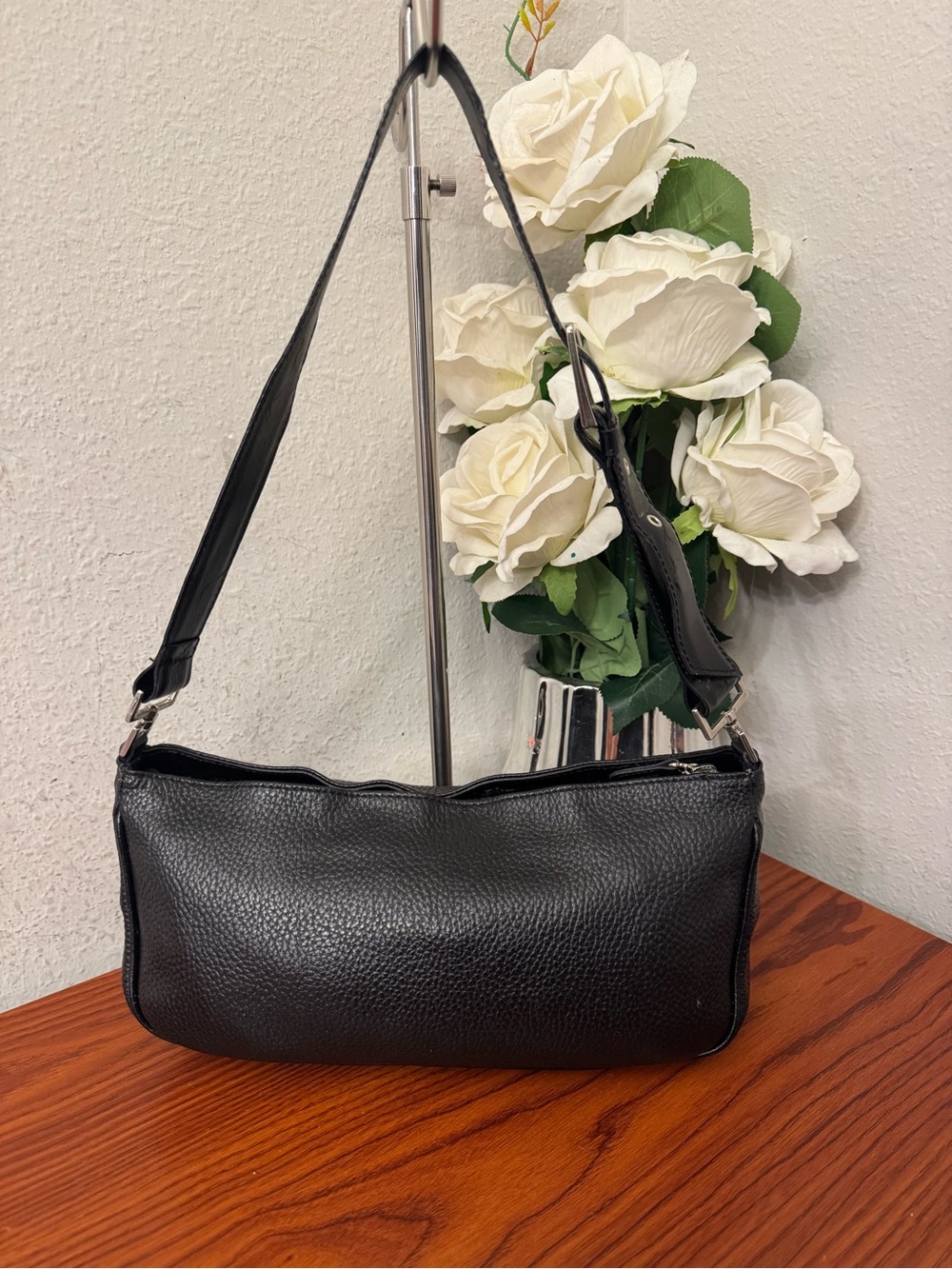 Minimalist Black Pebbled Shoulder Bag